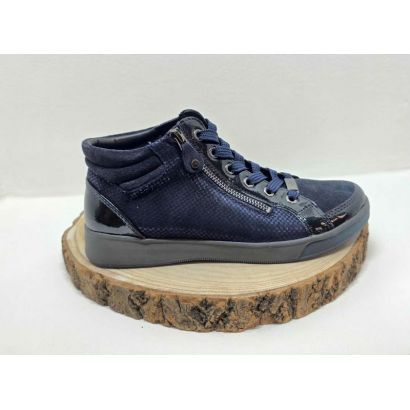 Bottine plate lacets bleu avec vernis et imprimé Ara