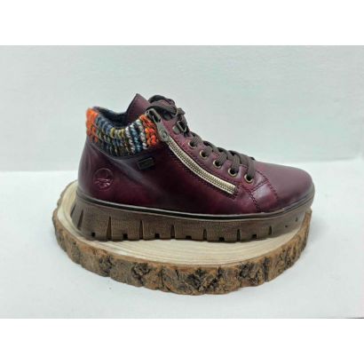 Bottine bordeaux plate semelle Noir zip et col multi Rieker