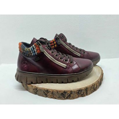 Bottine bordeaux plate semelle Noir zip et col multi Rieker