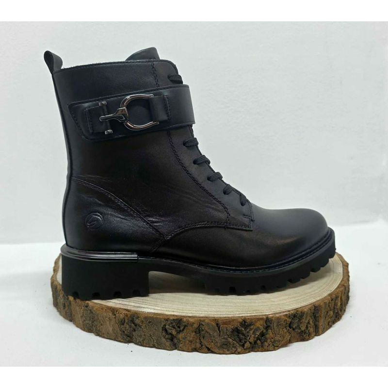 Bottine Noir à lacets zip avec l'annière Noir et boucle argent sur le côté Remonte