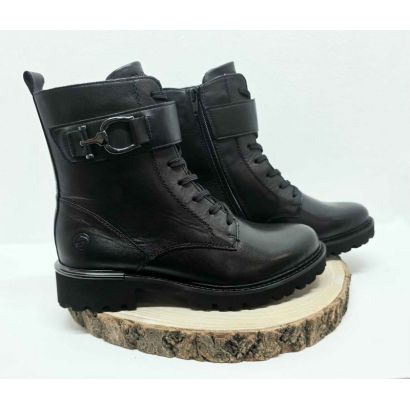Bottine Noir à lacets zip avec l'annière Noir et boucle argent sur le côté Remonte