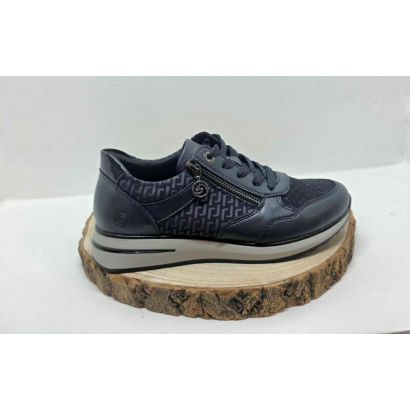 Basket plate marine semelle blanche avec zip motif fantaisie sur le côté Remonte