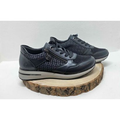 Basket plate marine semelle blanche avec zip motif fantaisie sur le côté Remonte