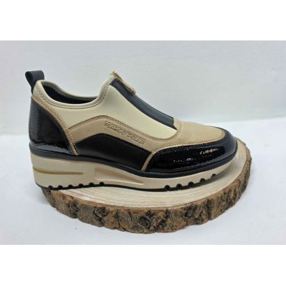 Basket compensé noir et beige avec zip centrale noir stretch Marco Tozzi 