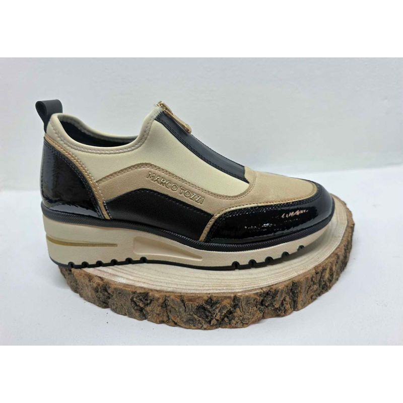 Basket compensé noir et beige avec zip centrale noir stretch Marco Tozzi 