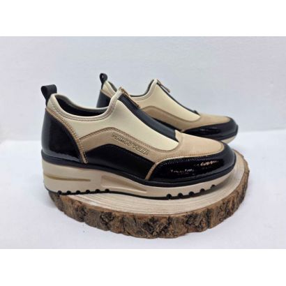 Basket compensé noir et beige avec zip centrale noir stretch Marco Tozzi 