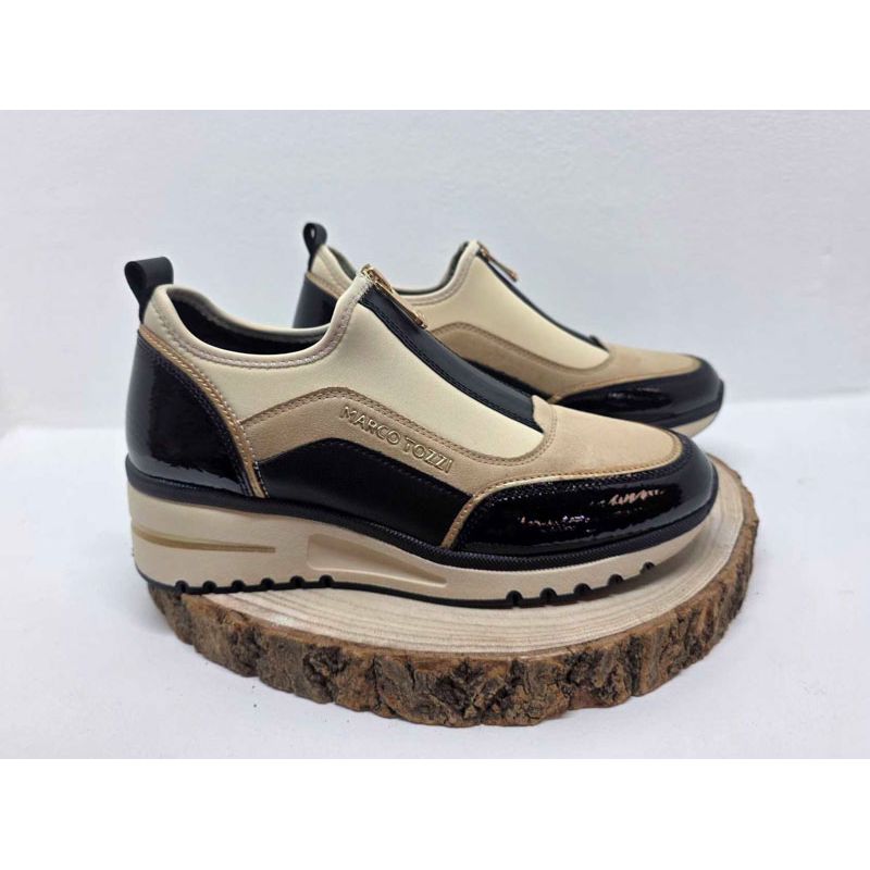 Basket compensé noir et beige avec zip centrale noir stretch Marco Tozzi 