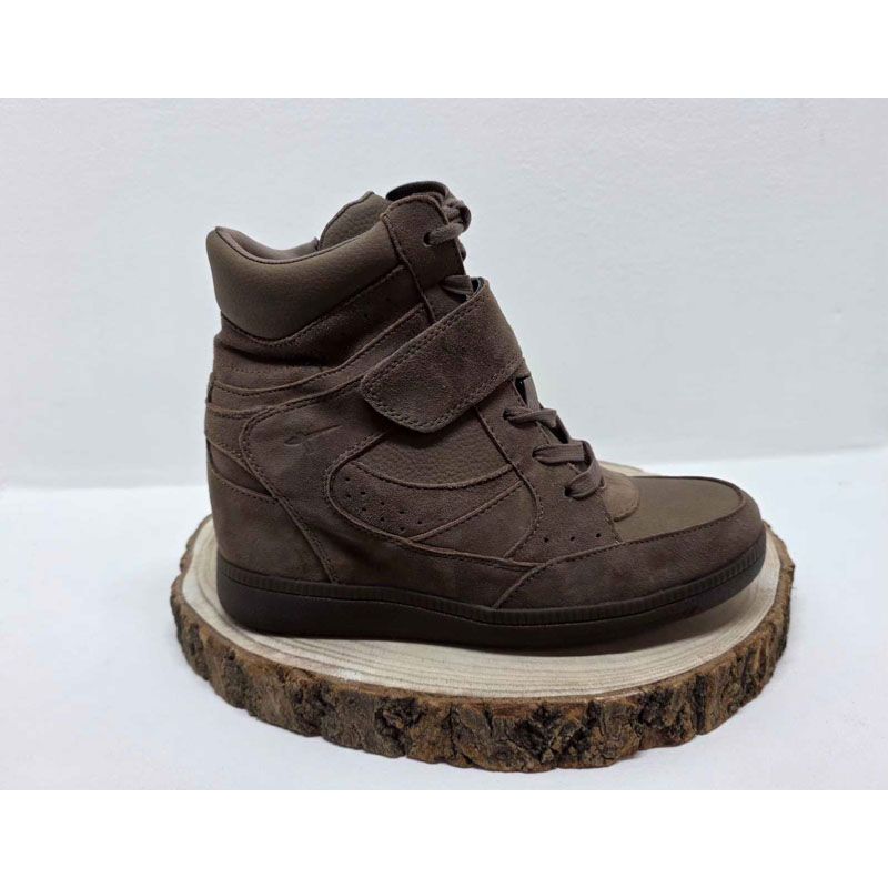 Bottine plate taupe avec lacets et 1 velcro 