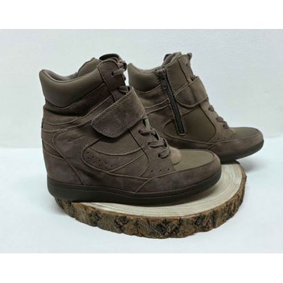 Bottine plate taupe avec lacets et 1 velcro 