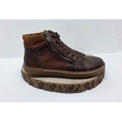 Bottine marron plate avec zip lacets marron semelle liseré blanc Remonte