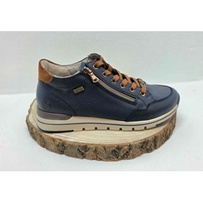 Basket plate marine zip et lacets marron renfort marron semelle Beige Remonte