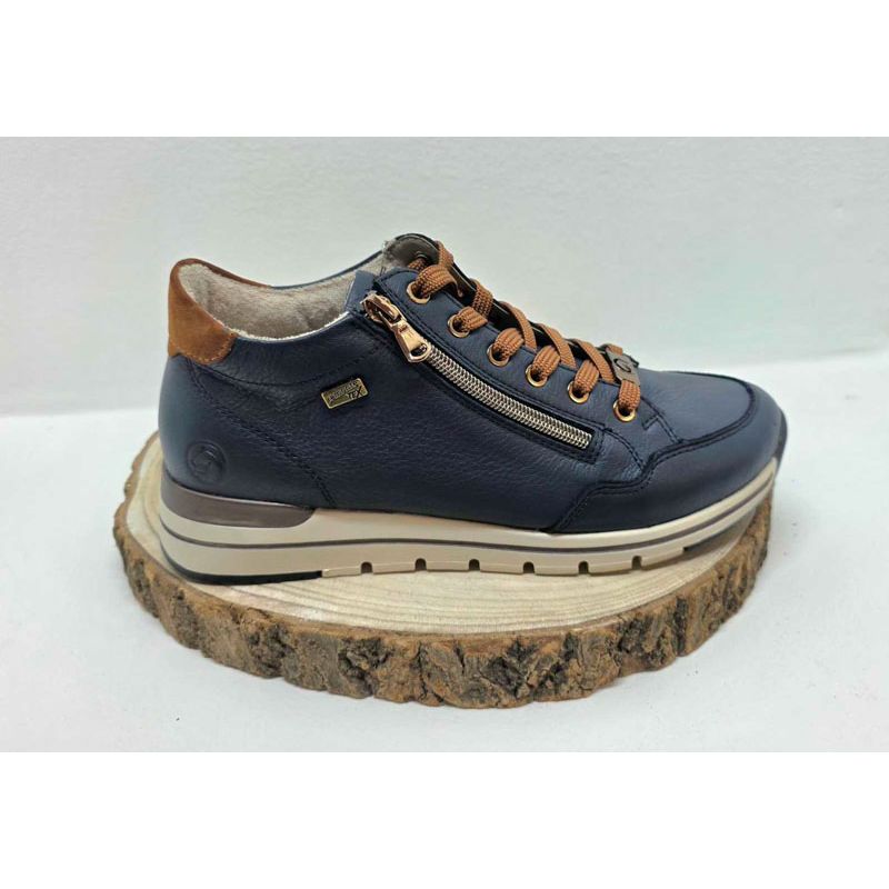 Basket plate marine zip et lacets marron renfort marron semelle Beige Remonte