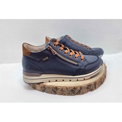 Basket plate marine zip et lacets marron renfort marron semelle Beige Remonte