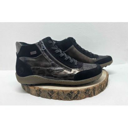 Bottine Noir plate tex à lacets mordoré sur le côté semelle Beige Remonte