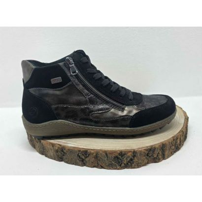 Bottine Noir plate tex à lacets mordoré sur le côté semelle Beige Remonte