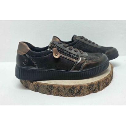 Basket Noir plate et doré avec zip semelle Noir Remonte