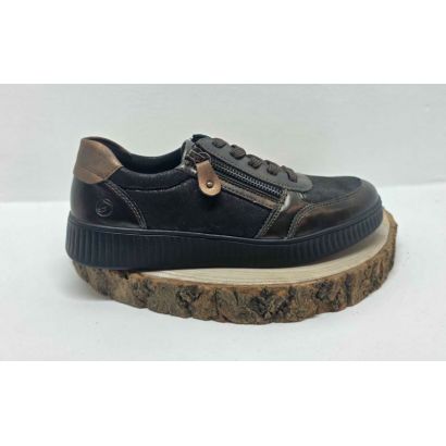Basket Noir plate et doré avec zip semelle Noir Remonte