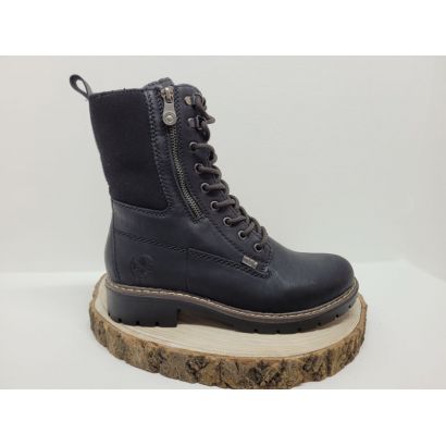 Bottine Noir plate avec zip à lacets avec zip fantaisie sur le côté Rieker