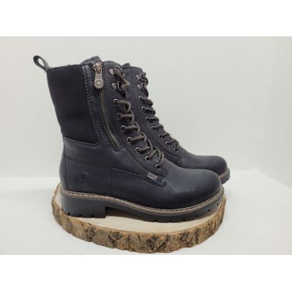 Bottine Noir plate avec zip à lacets avec zip fantaisie sur le côté Rieker