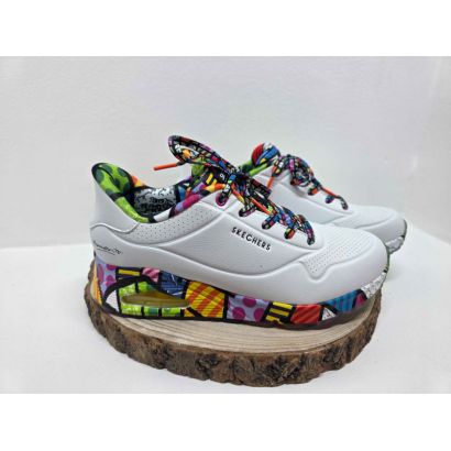 Basket compensé blanche semelle forme multicolore Skechers