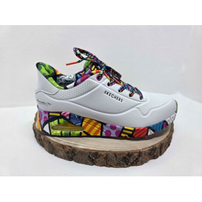 Basket compensé blanche semelle forme multicolore Skechers