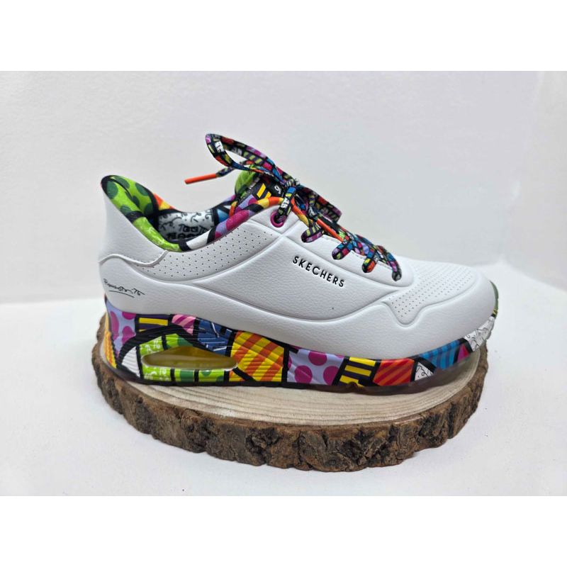 Basket compensé blanche semelle forme multicolore Skechers