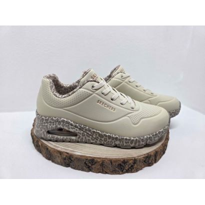 Basket compensé beige fleurs Skechers