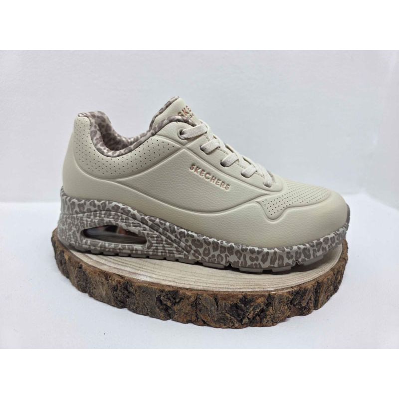 Basket compensé beige fleurs Skechers