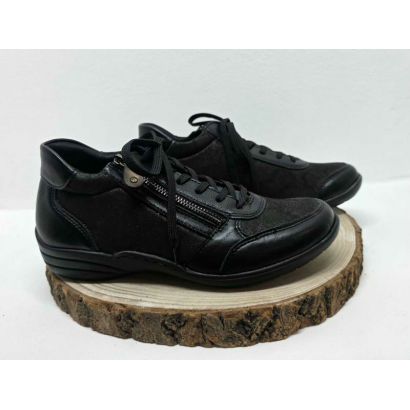 Bottine Noir plate à lacets Noir zip stretch Remonte