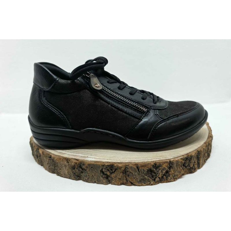 Bottine Noir plate à lacets Noir zip stretch Remonte
