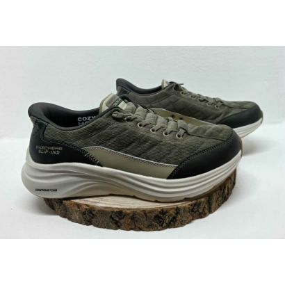 Basket kaki slip ins semelle blanche lavable en machine Skechers 
