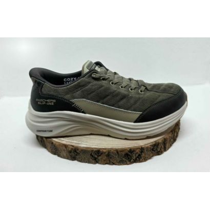 Basket kaki slip ins semelle blanche lavable en machine Skechers 