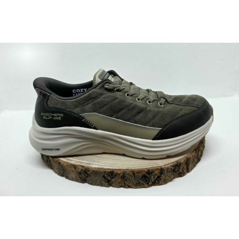 Basket kaki slip ins semelle blanche lavable en machine Skechers 