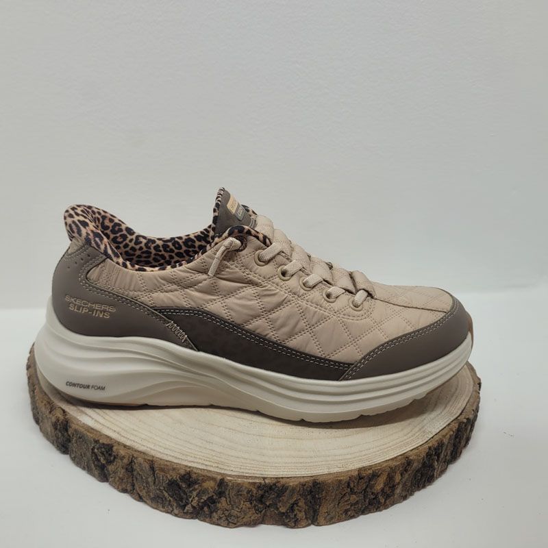 Basket beige slip ins interieur léopard semelle beige Skechers 