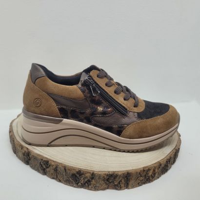 Basket compensée camel semelle Beige imprimé léopard Remonte