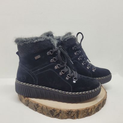 Bottine plate Noir à lacets col fourrures tex semelle Noir Remonte