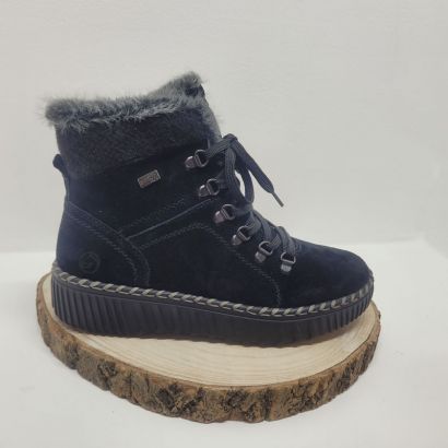 Bottine plate Noir à lacets col fourrures tex semelle Noir Remonte