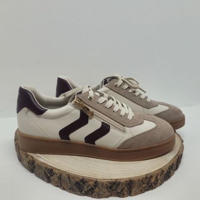 Basket plate beige et bordeaux semelle beige Marco Tozzi 