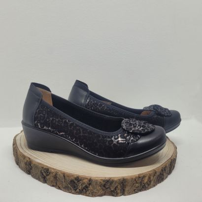Ballerine compensée noir avec imprimé léopard Infini