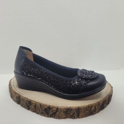 Ballerine compensée noir avec imprimé léopard Infini