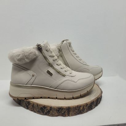 Bottine beige plate avec zip fourrure sur le renfort JANA 