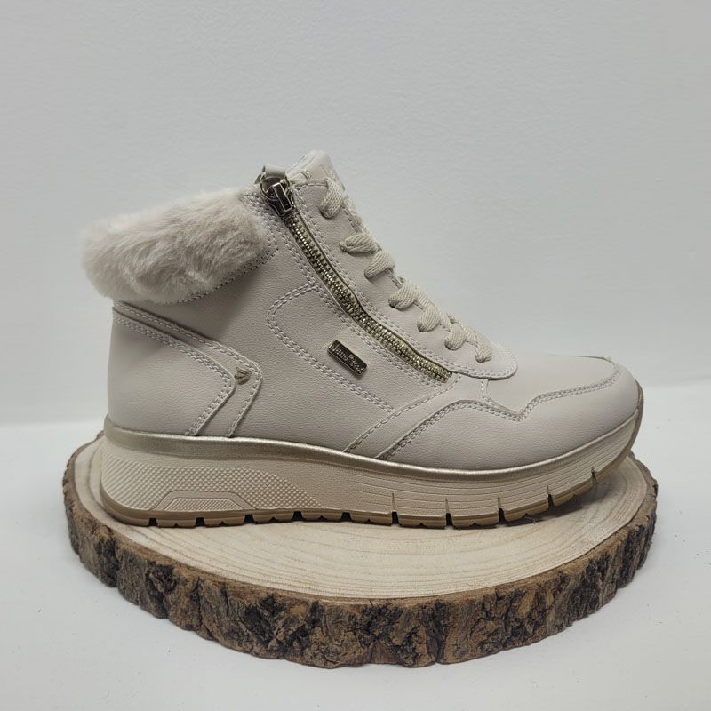 Bottine beige plate avec zip fourrure sur le renfort JANA 