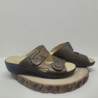 Mule 2 velcros bronze avec ronds Longo