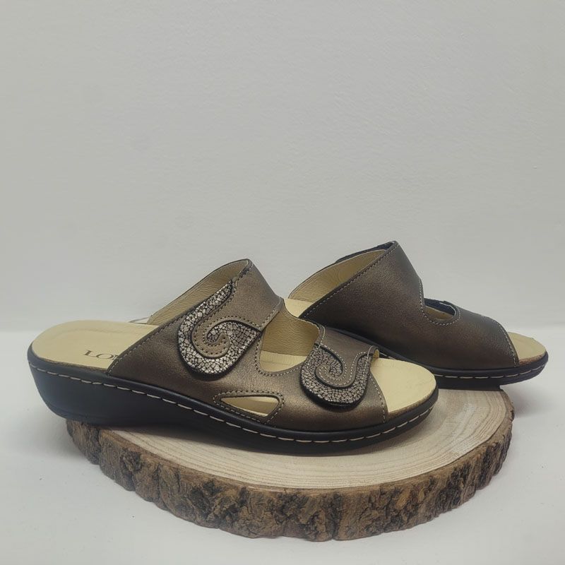 Mule 2 velcros bronze avec ronds Longo