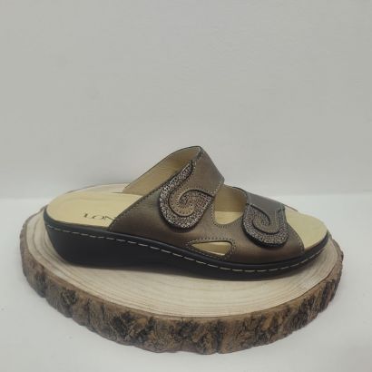Mule 2 velcros bronze avec ronds Longo