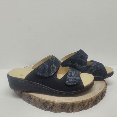 Mule 2 velcros bleu avec imprimé avec points Longo