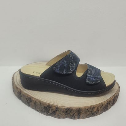 Mule 2 velcros bleu avec imprimé avec points Longo
