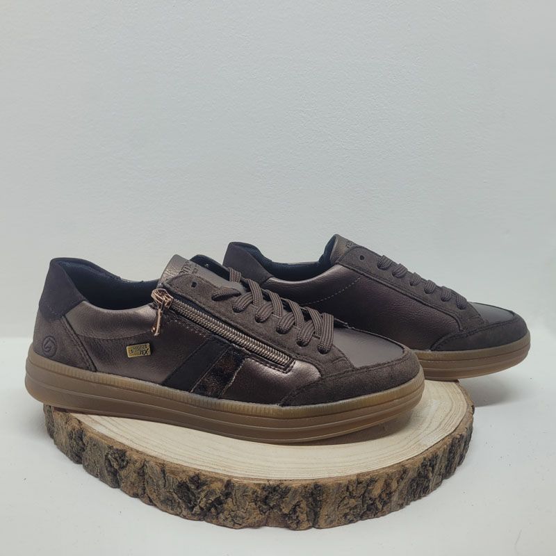 Basket plate marron mordoré zip et bande fantaisie imprimé semelle Beige Remonte