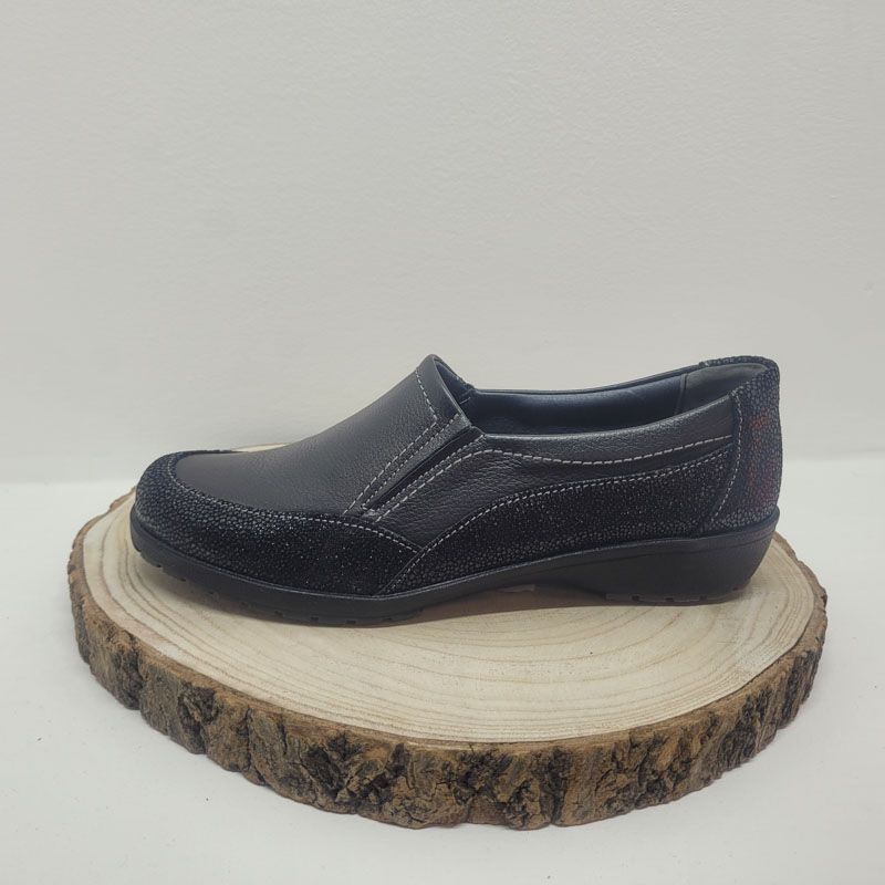 Mocassin noir 2 élastiques avec liseré pailletéssuave