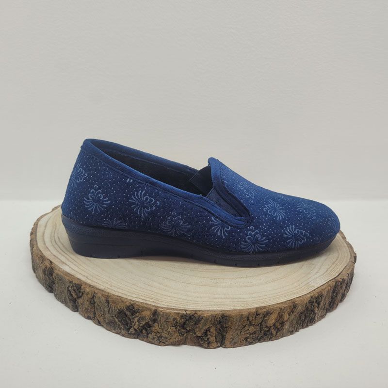 Pantoufle bleu 2 élastiques imprimé fleurs Besnard 